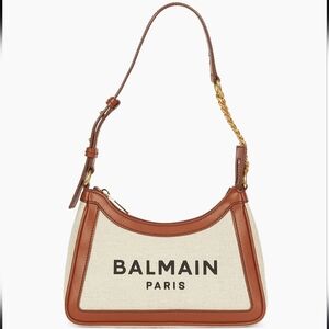 Balmain B-Army Shoulder canvas and leather bag, Beige